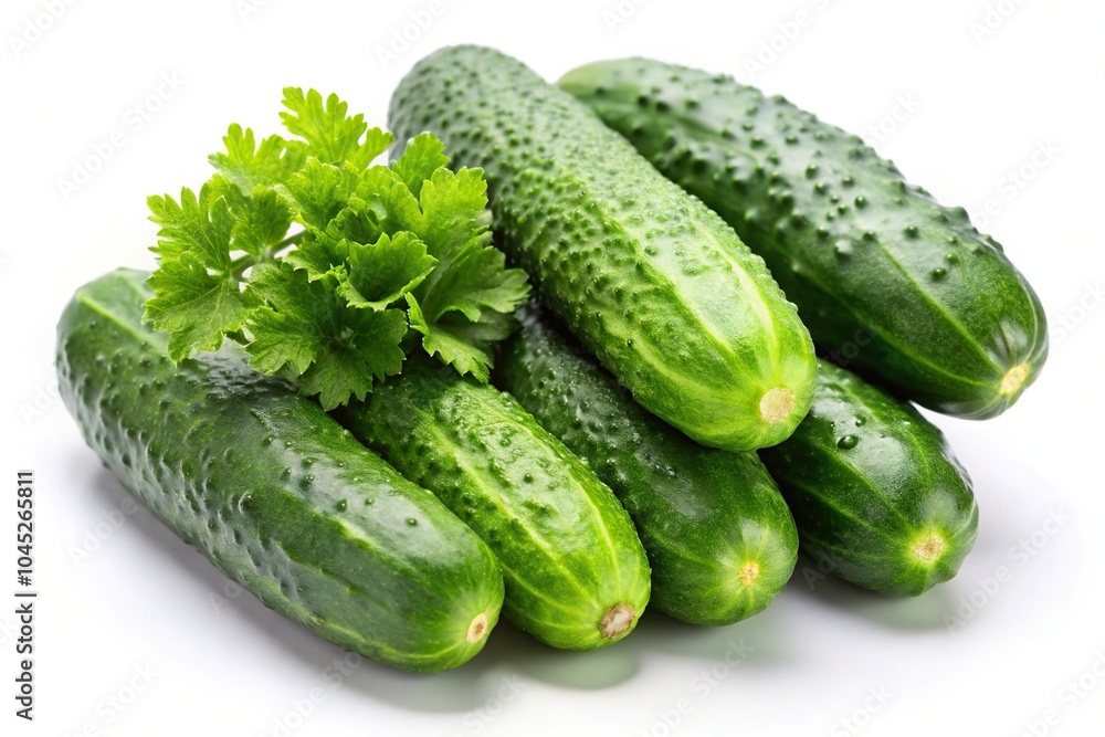 Fresh cucumbers and parsley styled on a white background Fresh cucumbers and parsley styled on a white background