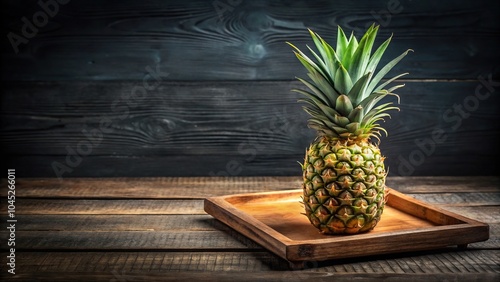 Fresh cut pineapple on a tray over dark wooden table background