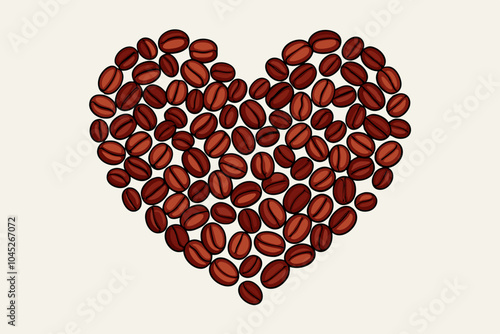 Watercolor coffee beans in the shape of a heart