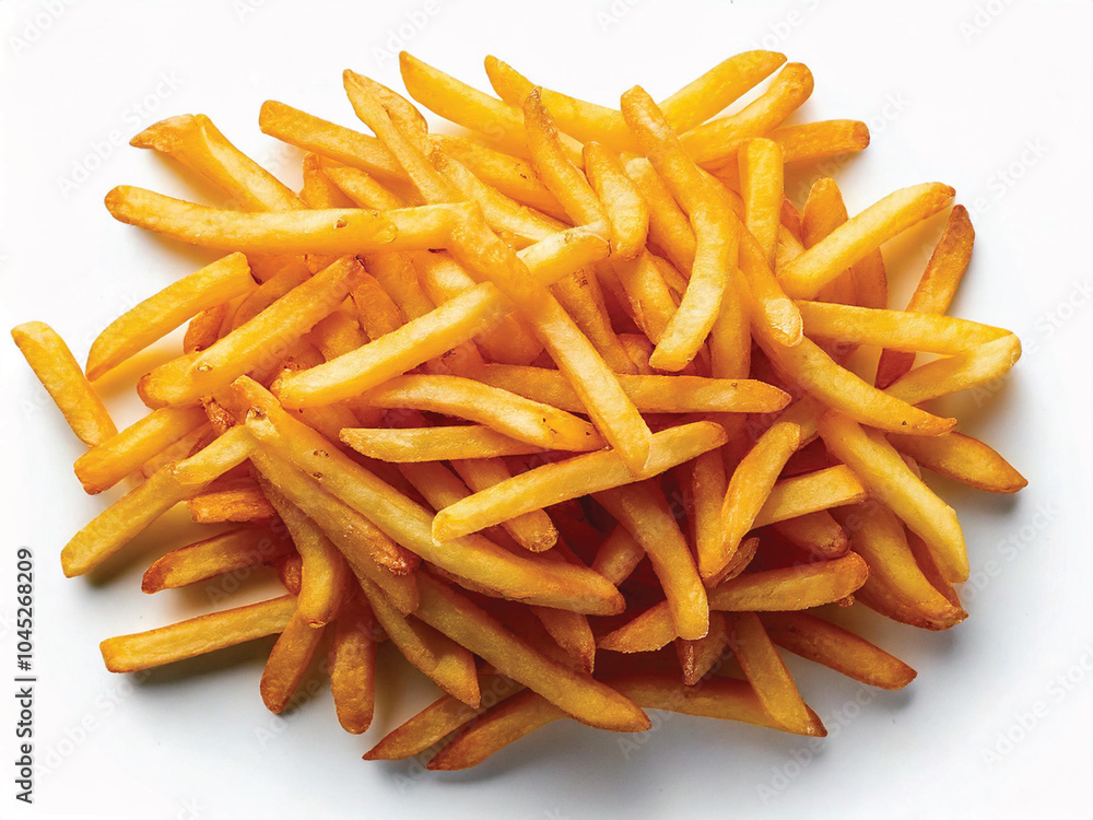 Crispy golden French fries piled high, perfect for snacking or sharing. Crispy golden French fries piled high, perfect for snacking or sharing.