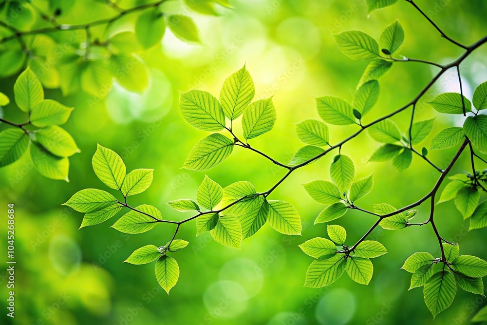 Obraz premium Fresh green leaves on tree branches in shallow depth of field
