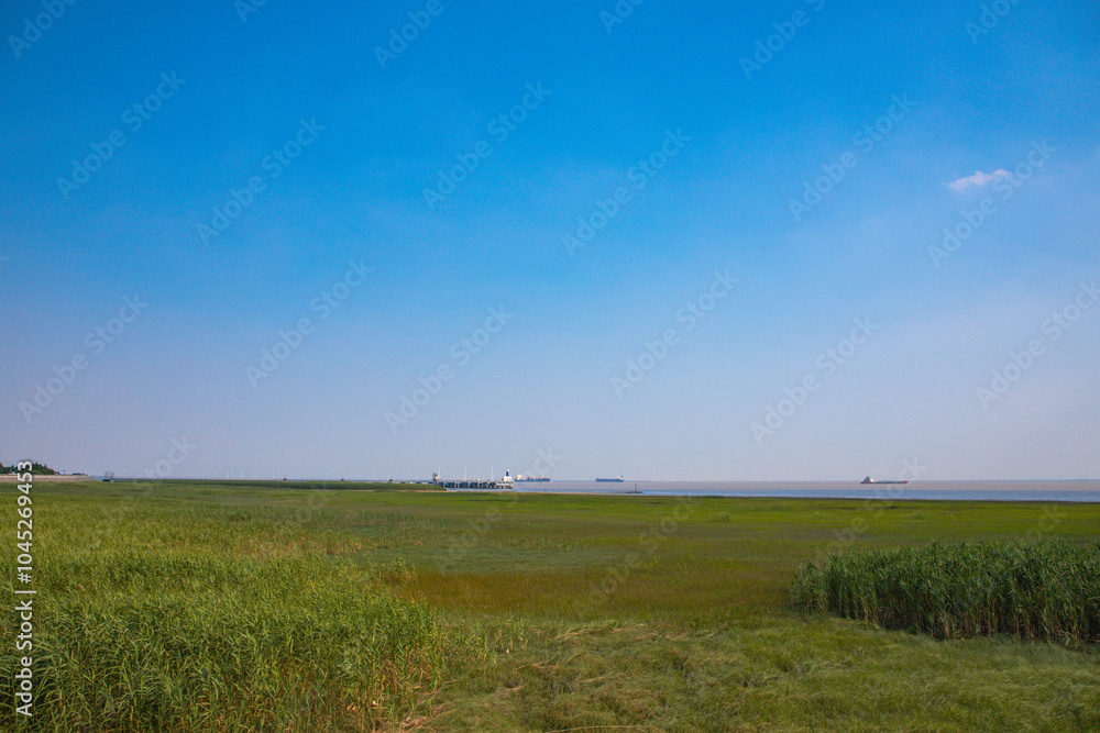 Obraz premium Hengsha Island, Shanghai - Seaside scenery against a blue sky