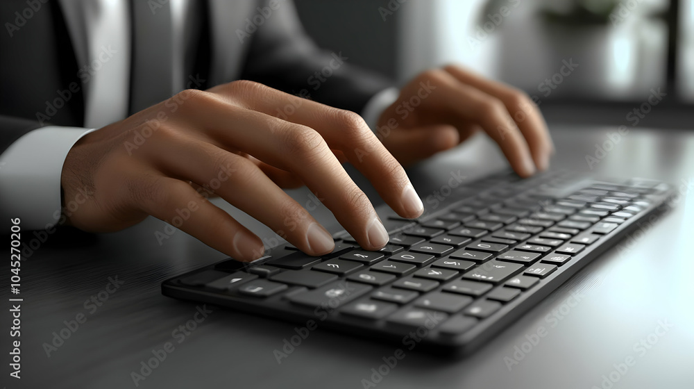 3D Businessman Typing Glossy Keyboard Copy Space Concept Close-Up Hands Keyboard Detail Plain Background Image for Business Content Creation 3D Businessman Typing Glossy Keyboard Copy Space Concept Close-Up Hands Keyboard Detail Plain Background Image for Business Content Creation