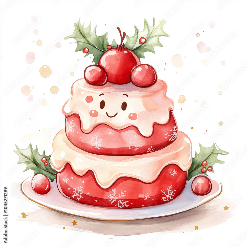 Charming Cartoon Christmas Cake with Festive Charming Cartoon Christmas Cake with Festive