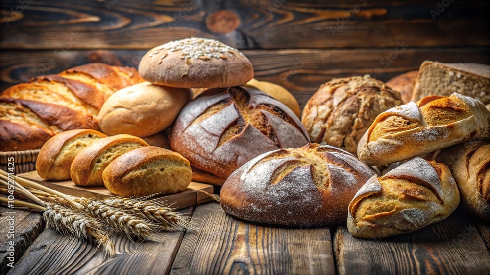 Fresh homemade breads with decorations on table Fresh homemade breads with decorations on table