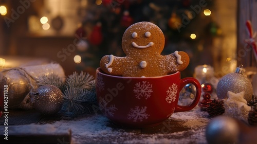 Cheerful Gingerbread Man in Festive Cup
