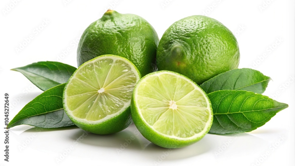 Fresh lime with leaves isolated on white background Fresh lime with leaves isolated on white background