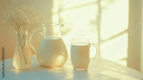 Glass of milk, jug of milk.