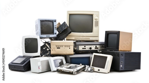 E-waste recycling, featuring old electronics being disassembled and prepared for proper disposal.