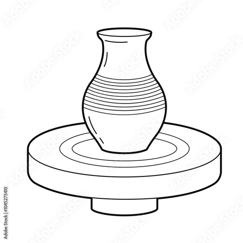 Potter's wheel and jug. Outline illustration, isolated on white background, design elements