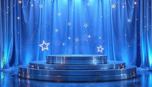 Stage with Blue Curtains and Stars
