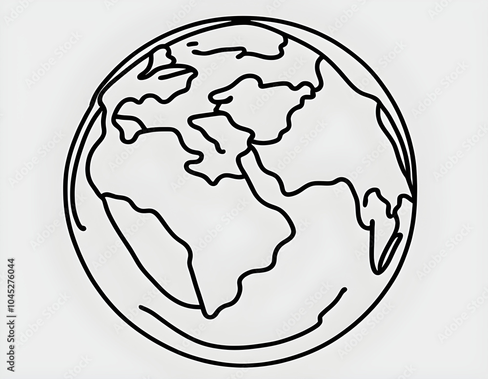 Earth globe continuous one line drawing of isolated outline vector icon background Earth globe continuous one line drawing of isolated outline vector icon background