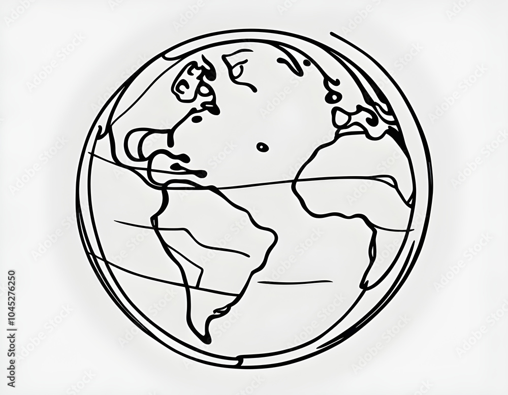 Earth globe continuous one line drawing of isolated outline vector icon background Earth globe continuous one line drawing of isolated outline vector icon background