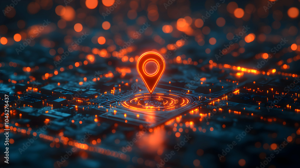High-Tech Digital Map Featuring a Single Location Pin in a Modern Interface Design High-Tech Digital Map Featuring a Single Location Pin in a Modern Interface Design