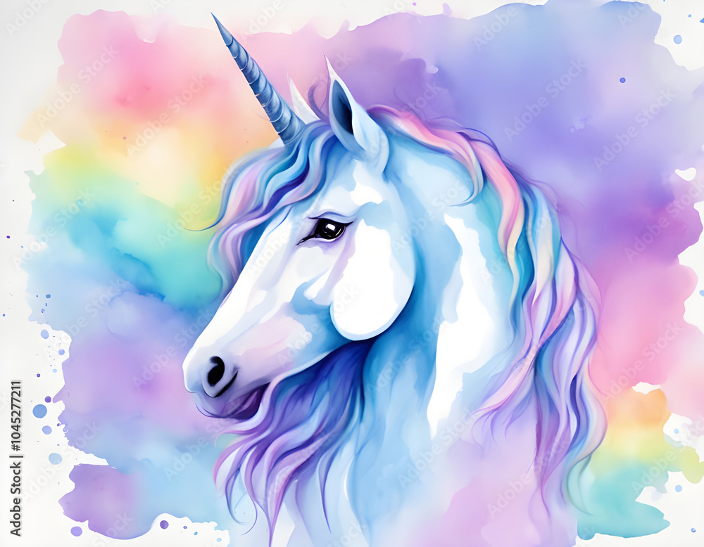 Fototapeta premium blue and violet rainbow pastel unicorn girly watercolor on paper abstract background