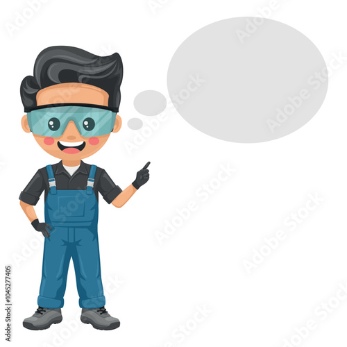 Maintenance technician. Handyman thinking with space for text for advertising, presentations, brochures, focused on maintenance tasks, repairs in industrial and domestic environments