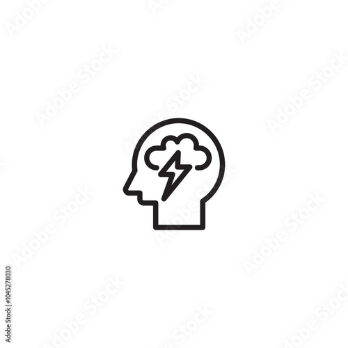 Brainstorming icon. A human head with a cloud and lightning bolt inside, symbolizing brainstorming, innovative ideas, or sudden inspiration. Editable icon.