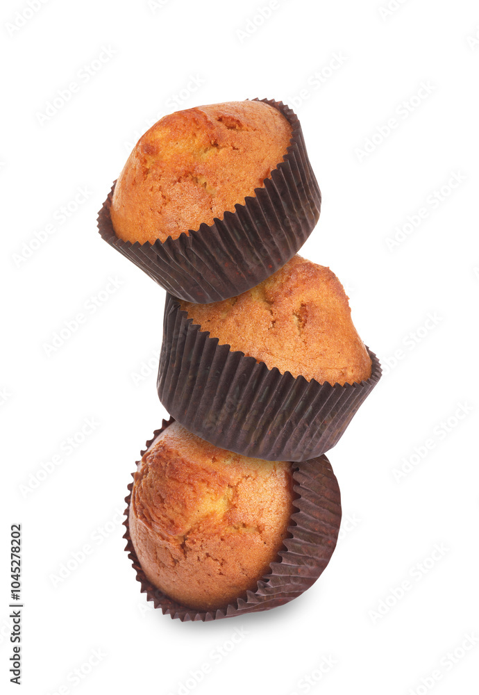 Stack of tasty muffins on white background Stack of tasty muffins on white background