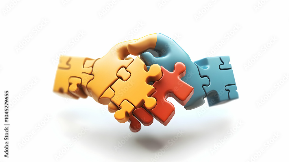 3D Floating Puzzle Pieces Handshake Icons Partnership Collaboration Business Agreements Visuals Sharp Lighting 3D Floating Puzzle Pieces Handshake Icons Partnership Collaboration Business Agreements Visuals Sharp Lighting
