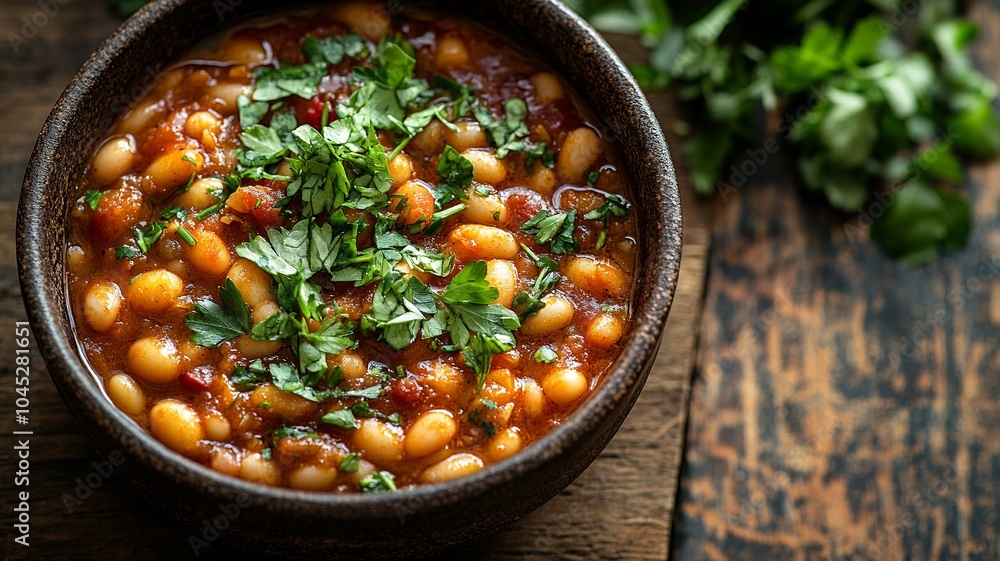 Rustic Flat Lay of Baked Beans with Barbecue Sauce and Fresh Ingredients for Classic Dish
Rustic Flat Lay of Baked Beans with Barbecue Sauce and Fresh Ingredients for Classic Dish
