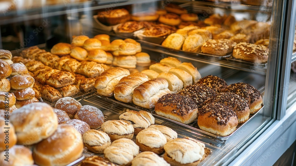 Fresh Baked Goods Display in a Bakery Shop Fresh Baked Goods Display in a Bakery Shop