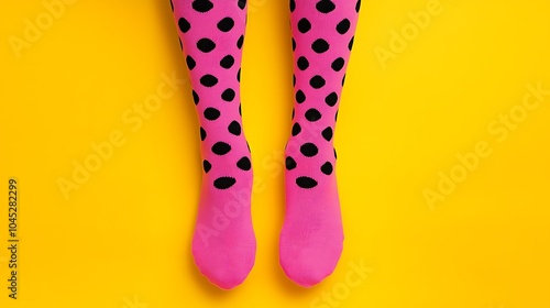Wallpaper Mural Vibrant pink and black polka dot socks on a bright yellow background – a playful fashion statement for creative outfits Torontodigital.ca