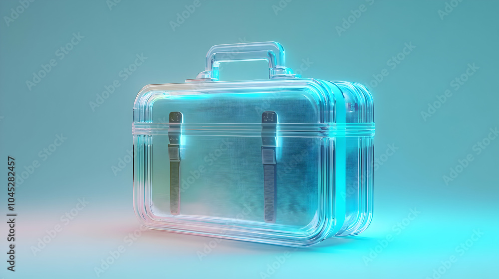 3D Glowing Holographic Coin Briefcase Floating Air Custom Space Business Success Currency Visualization Icon White Background 3D Glowing Holographic Coin Briefcase Floating Air Custom Space Business Success Currency Visualization Icon White Background