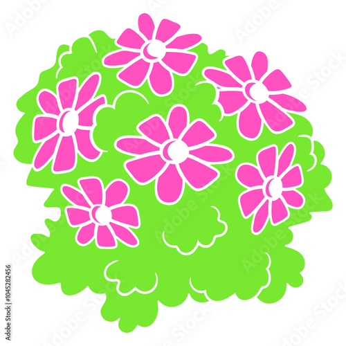 Colorful Flower Bush Cartoon Comic Design Happy Small Pretty Leaf Beautiful Green Plant Blooming Nature Lover Flowers Gardening Gardeners Thumb Garden Hobby Blooms Blossoms Gardener Leisure Summer