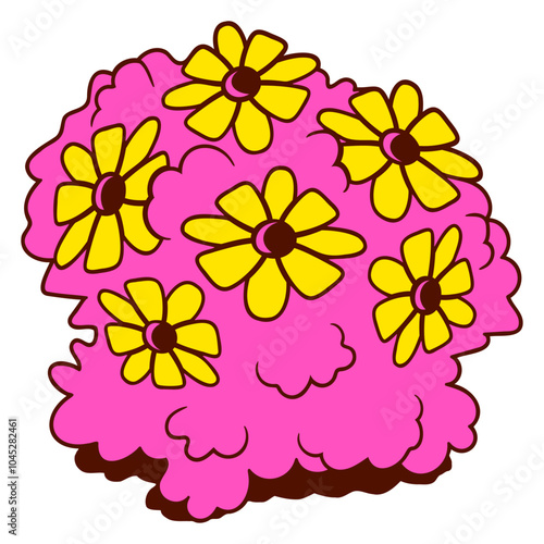 Colorful Flower Bush Cartoon Comic Design Happy Small Pretty Leaf Beautiful Green Plant Blooming Nature Lover Flowers Gardening Gardeners Thumb Garden Hobby Blooms Blossoms Gardener Leisure Summer