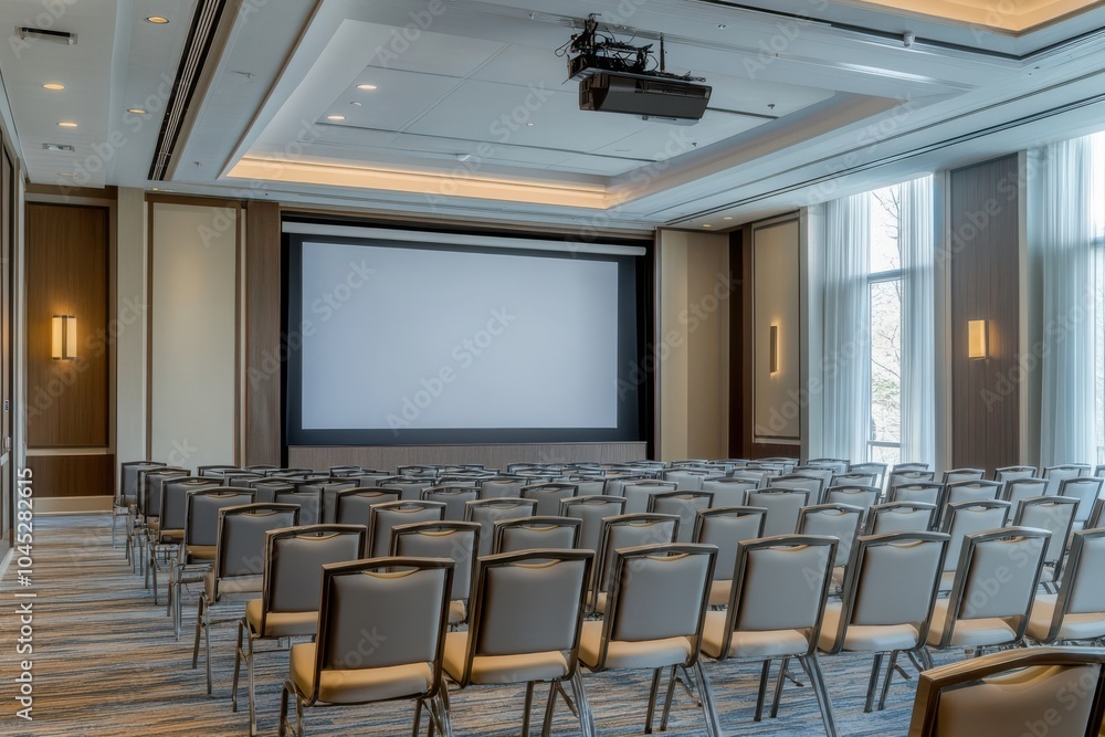 Side-angle view of a modern empty conference hall interior Side-angle view of a modern empty conference hall interior