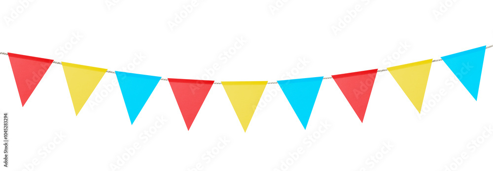 Bright flags on white background. Party decoration Bright flags on white background. Party decoration