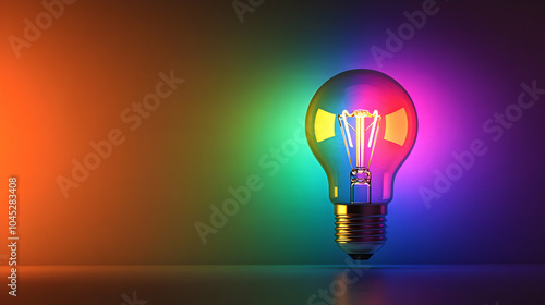 Vibrant Rainbow Lightbulb Glowing Against a Plain Background