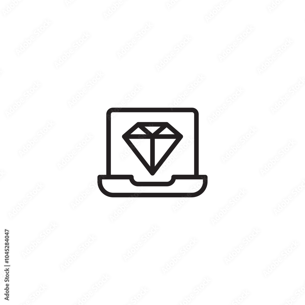 Premium Online Service Icon. A laptop with a diamond inside, symbolizing a premium online service, high-quality digital experience, or a valuable online resource. Editable icon. Premium Online Service Icon. A laptop with a diamond inside, symbolizing a premium online service, high-quality digital experience, or a valuable online resource. Editable icon.