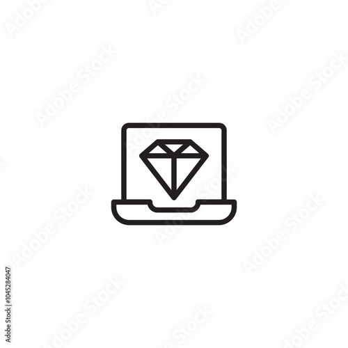 Premium Online Service Icon. A laptop with a diamond inside, symbolizing a premium online service, high-quality digital experience, or a valuable online resource. Editable icon.