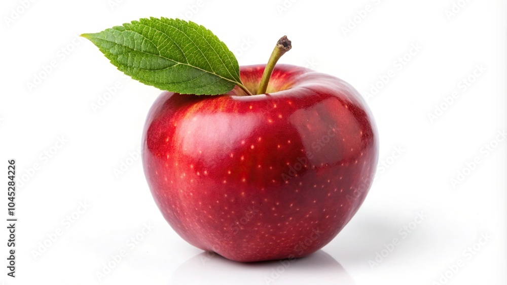 Fresh red apple with leaf isolated on white background Fresh red apple with leaf isolated on white background