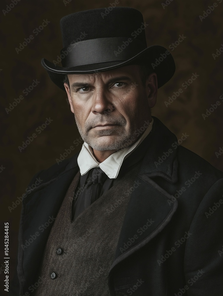 Middle-Aged White Man in Old-Fashioned Attire and Top Hat Middle-Aged White Man in Old-Fashioned Attire and Top Hat