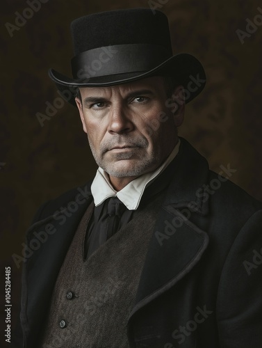 Middle-Aged White Man in Old-Fashioned Attire and Top Hat