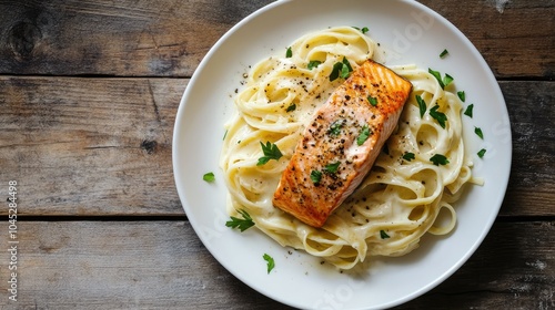 Delicious Salmon on Creamy Pasta with Herbs