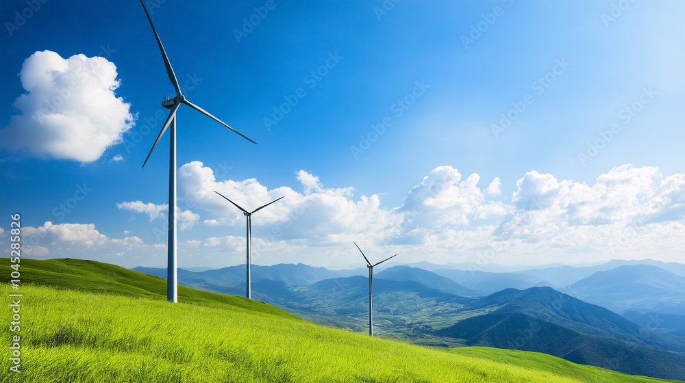Wind Turbines on Green Hilltop Wind Turbines on Green Hilltop