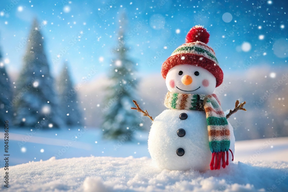 Snowman standing tall in a snowy landscape Snowman standing tall in a snowy landscape