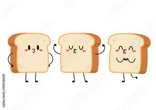 Cute happy toast. Vector cartoon character illustration icon design. Isolated on white background. Bread character design.