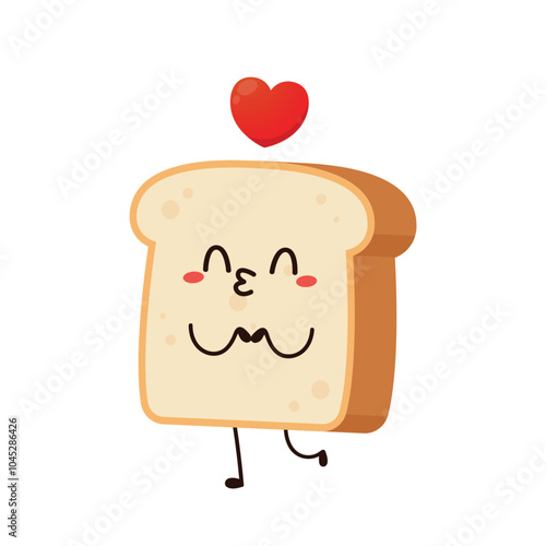 Cute happy toast. Vector cartoon character illustration icon design. Isolated on white background. Bread character design.