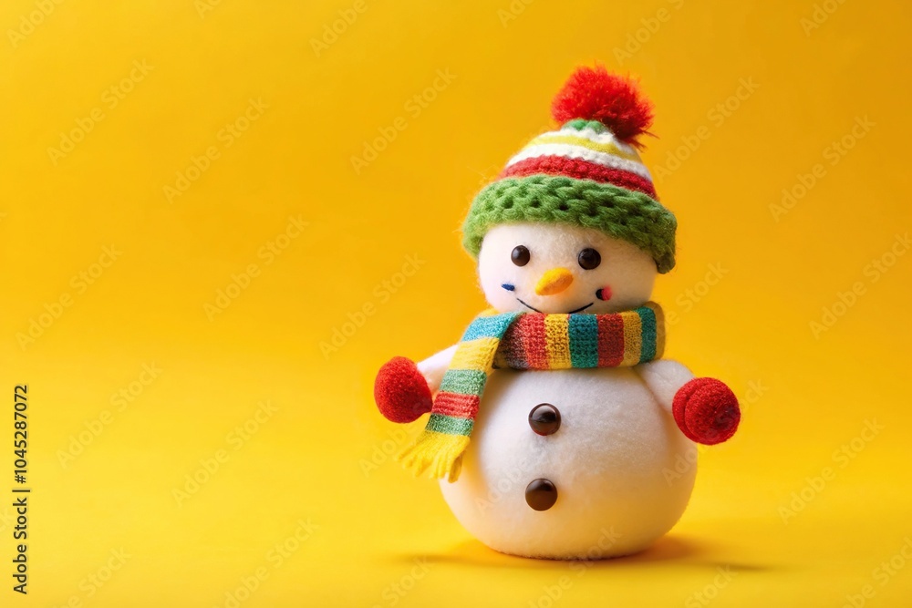 Snowman toy decoration on yellow background Snowman toy decoration on yellow background