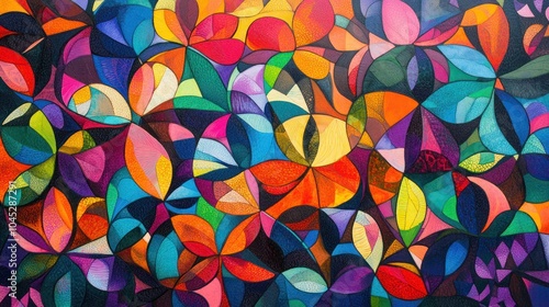 Kaleidoscope background with vibrant colors and abstract, overlapping patterns, creating a dynamic, playful visual. photo