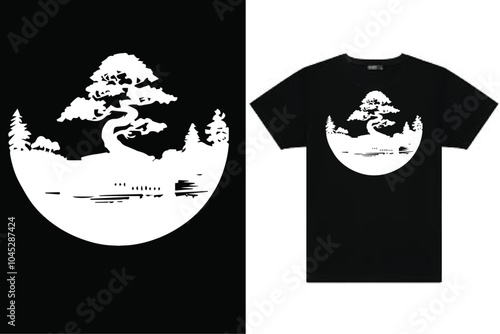 Silhouette vector tree bonsai fish elements