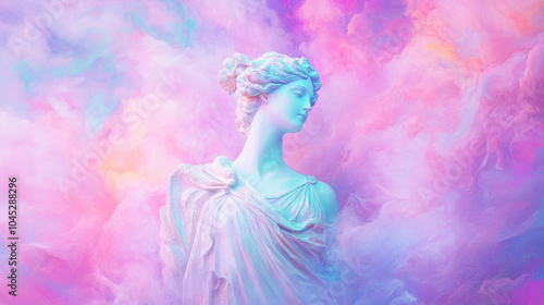 Greek statue in vaporwave smoke style