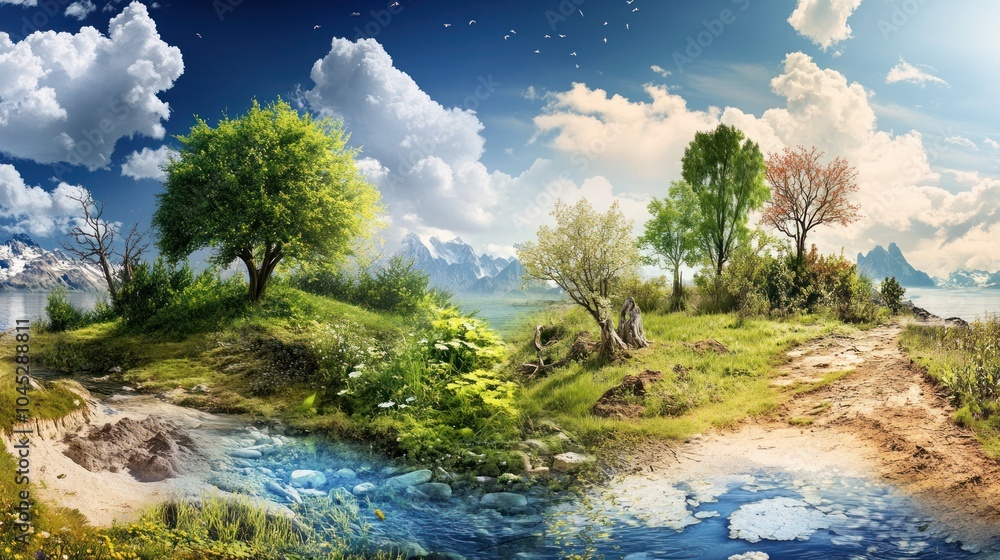 Microclimates influenced by global warming, showcasing diverse ecosystems affected by temperature changes. Microclimates influenced by global warming, showcasing diverse ecosystems affected by temperature changes.