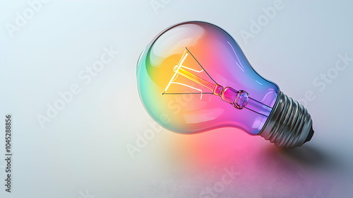 Abstract Glowing Lightbulb in Rainbow Colors Surrounded by Raindrops