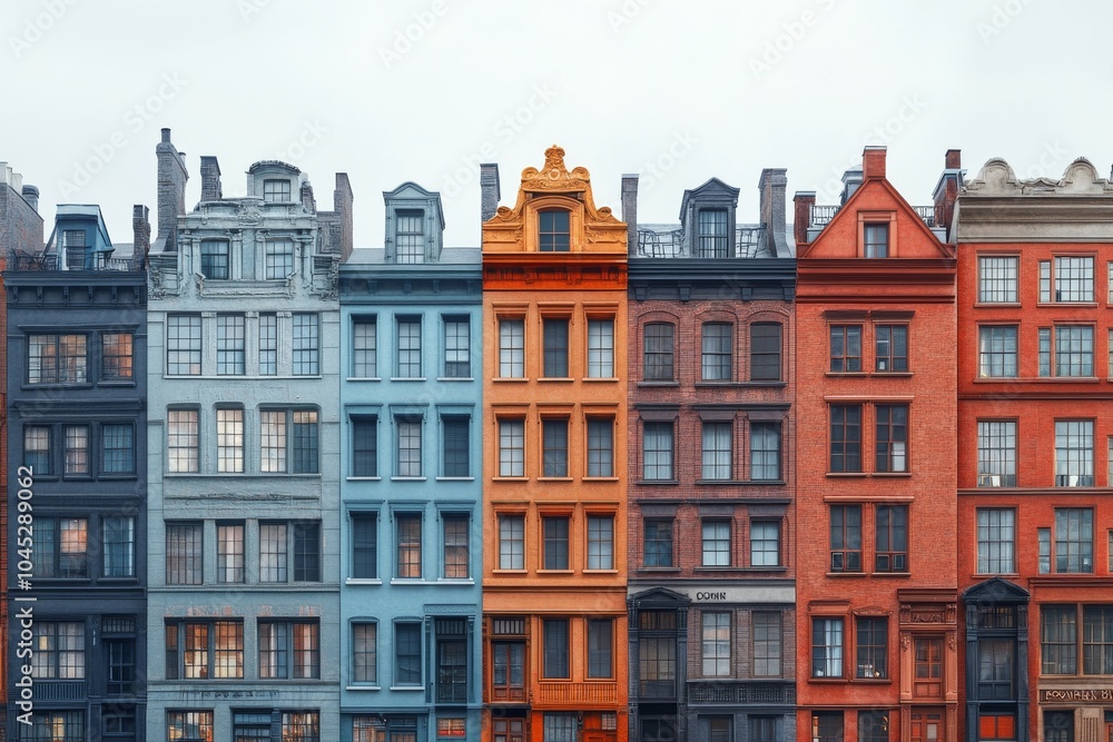 Fototapeta premium A row of buildings. Generative AI