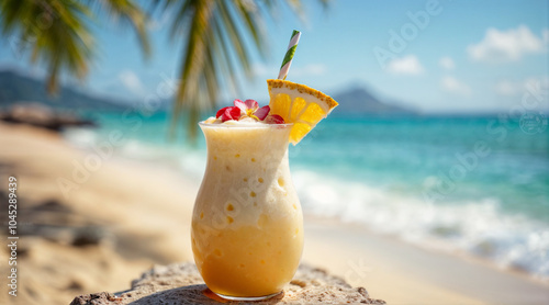 Pina colada cocktail on the beach